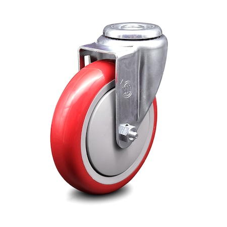 Service Caster 5 Inch Red Polyurethane Wheel Swivel Bolt Hole Caster SCC-BH20S514-PPUB-RED